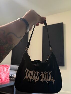Dolls Kill Black Shoulder Bag with White Logo